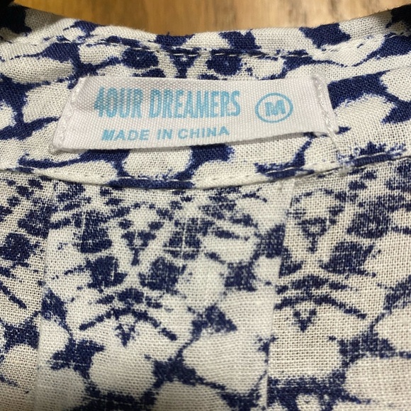 4OUR DREAMERS MEDIUM blue & white Buttoned blouse, LINEN blend - EUC - Picture 3 of 6